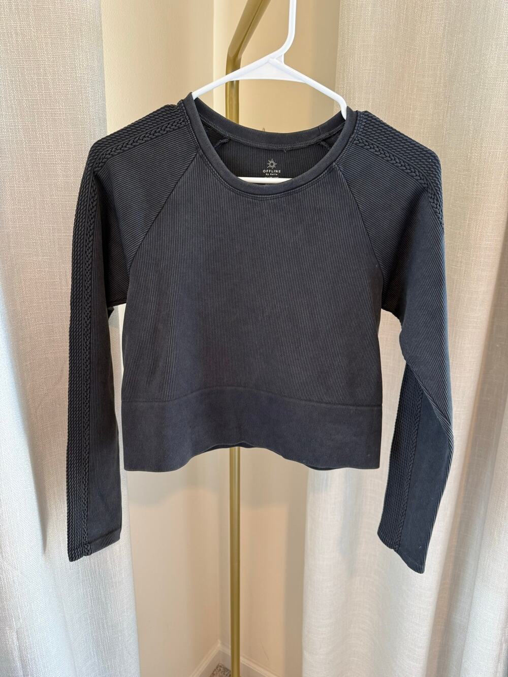 OFFLINE by Aerie Big Chill Seamless Crop Top Women's Size XL Gray Long Sleeve